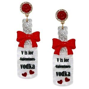 V is for Vodka Pink & White Earrings, Festive Fun Accessories